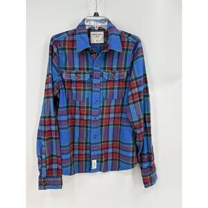 Abercrombie Fitch Shirt Mens XL Blue Red Plaid Muscle Fit Flannel Heavy Y2K Gorp